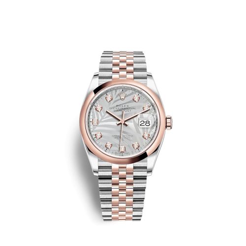 Rolex - 126201-0037 Datejust 36 Stainless Steel / Everose / Domed / Silver - Palm - Diamond / Jubilee replica watch