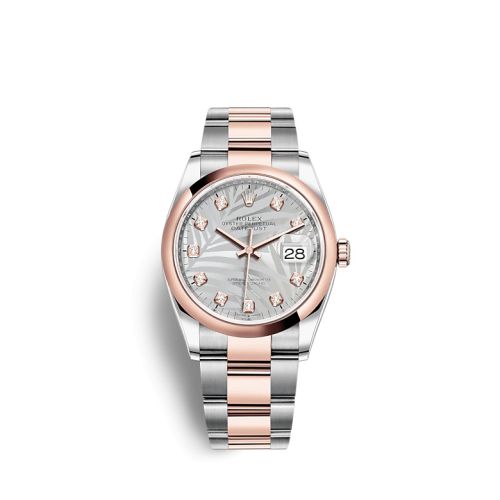 Rolex - 126201-0038 Datejust 36 Stainless Steel / Everose / Domed / Silver - Palm - Diamond / Oyster replica watch
