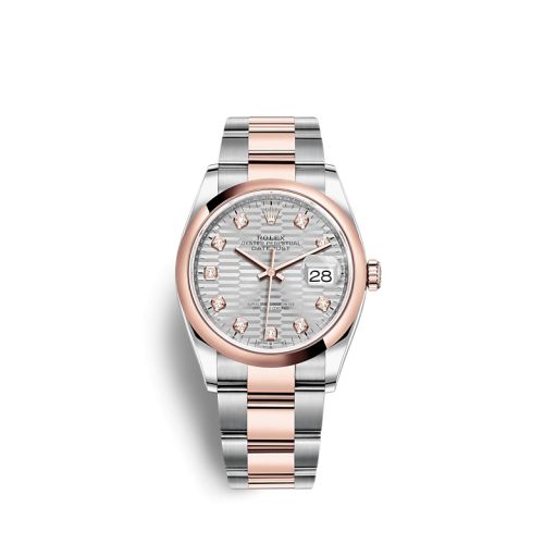 Rolex - 126201-0040 Datejust 36 Stainless Steel / Everose / Domed / Silver - Fluted - Diamond / Oyster replica watch