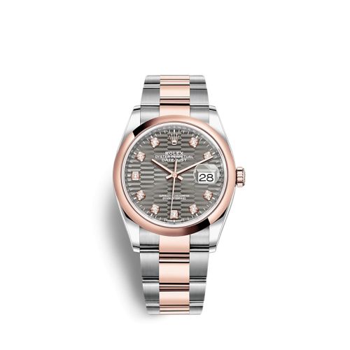 Rolex - 126201-0042 Datejust 36 Stainless Steel / Everose / Domed / Slate - Fluted - Diamond / Oyster replica watch - Click Image to Close