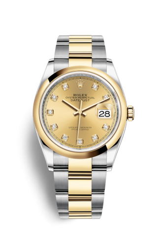 Rolex - 126203-0018 Datejust 36 Stainless Steel / Yellow Gold / Smooth / Champagne Diamond / Oyster replica watch - Click Image to Close