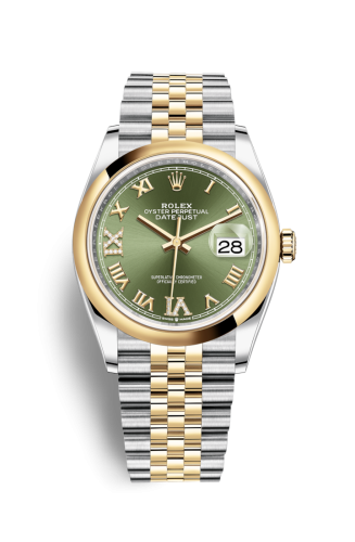 Rolex - 126203-0025 Datejust 36 Stainless Steel / Yellow Gold / Smooth / Olive Green Roman Diamond / Jubilee replica watch - Click Image to Close