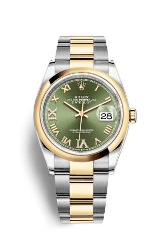 Rolex - 126203-0026 Datejust 36 Stainless Steel / Yellow Gold / Smooth / Olive Green Roman Diamond / Oyster replica watch