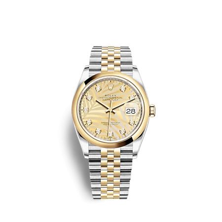 Rolex - 126203-0043 Datejust 36 Stainless Steel - Yellow Gold - Domed / Champagne - Palm - Diamond / Jubilee replica watch - Click Image to Close