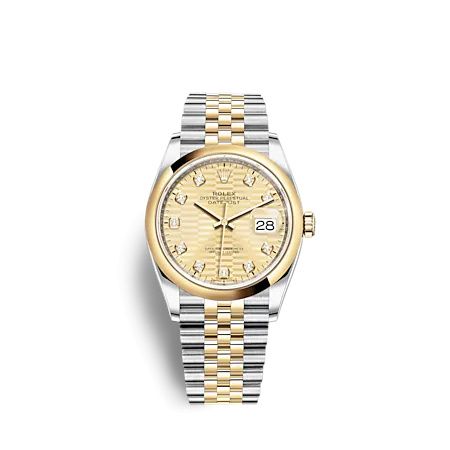 Rolex - 126203-0045 Datejust 36 Stainless Steel - Yellow Gold - Domed / Champagne - Fluted - Diamond / Jubilee replica watch