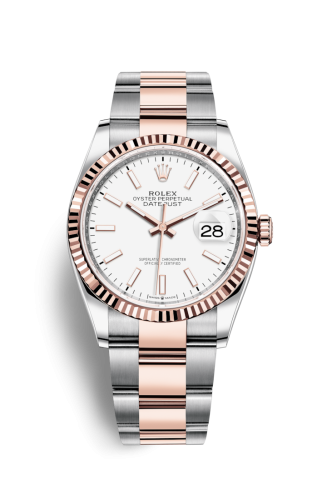 Rolex - 126231-0018 Datejust 36 Stainless Steel / Everose / Fluted / White / Oyster replica watch