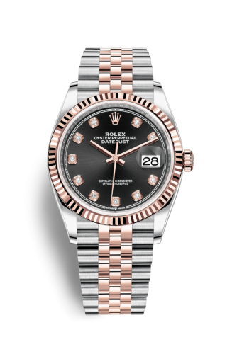 Rolex - 126231-0019 Datejust 36 Stainless Steel / Everose / Fluted / Black Diamond / Jubilee replica watch - Click Image to Close