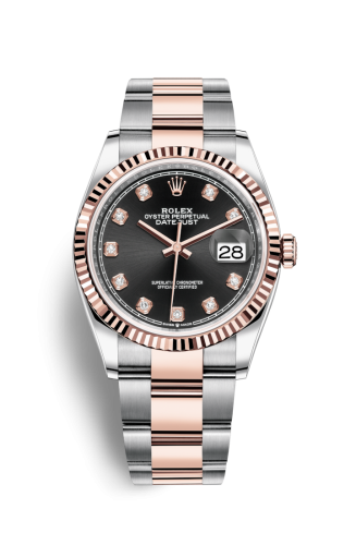 Rolex - 126231-0020 Datejust 36 Stainless Steel / Everose / Fluted / Black Diamond / Oyster replica watch