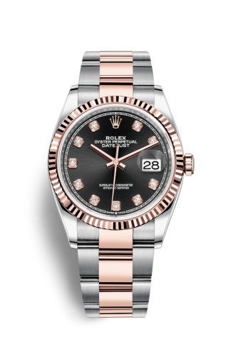 Rolex - 126231-0020 Datejust 36 Stainless Steel / Everose / Fluted / Black Diamond / Oyster replica watch - Click Image to Close