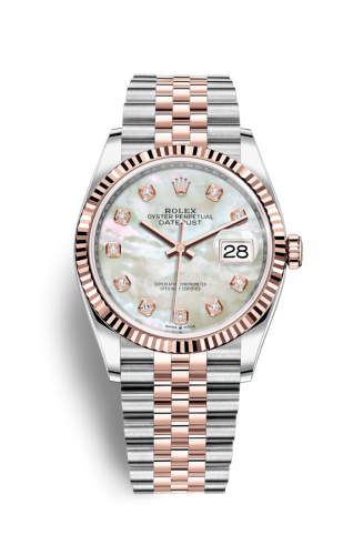 Rolex - 126231-0021 Datejust 36 Stainless Steel / Everose / Fluted / MOP Diamond / Jubilee replica watch