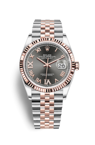 Rolex - 126231-0023 Datejust 36 Stainless Steel / Everose / Fluted / Slate Roman Diamond / Jubilee replica watch
