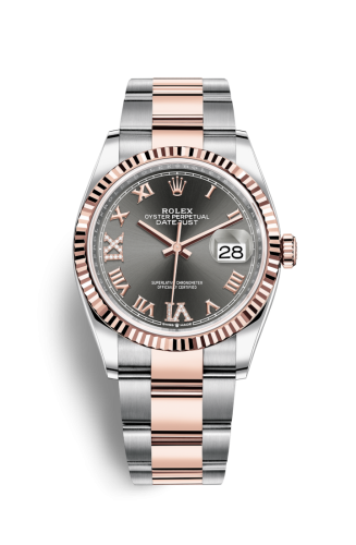 Rolex - 126231-0024 Datejust 36 Stainless Steel / Everose / Fluted / Slate Roman Diamond / Oyster replica watch