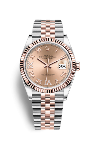 Rolex - 126231-0027 Datejust 36 Stainless Steel / Everose / Fluted / Rose Roman Diamond / Jubilee replica watch