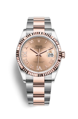 Rolex - 126231-0028 Datejust 36 Stainless Steel / Everose / Fluted / Rose Roman Diamond / Oyster replica watch - Click Image to Close