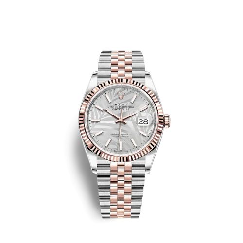 Rolex - 126231-0031 Datejust 36 Stainless Steel / Everose / Fluted / Silver - Palm / Jubilee replica watch
