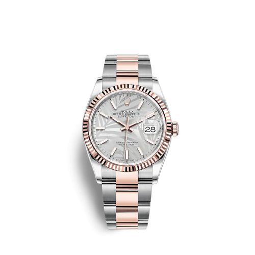 Rolex - 126231-0032 Datejust 36 Stainless Steel / Everose / Fluted / Silver - Palm / Oyster replica watch