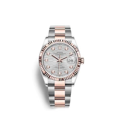 Rolex - 126231-0040 Datejust 36 Stainless Steel / Everose / Fluted / Silver - Fluted - Diamond / Oyster replica watch