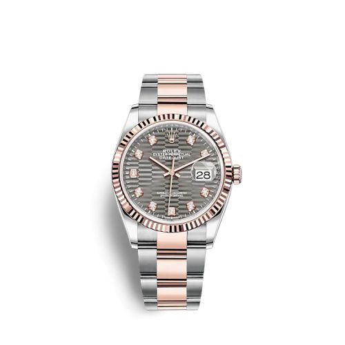 Rolex - 126231-0042 Datejust 36 Stainless Steel / Everose / Fluted / Slate - Fluted - Diamond / Oyster replica watch