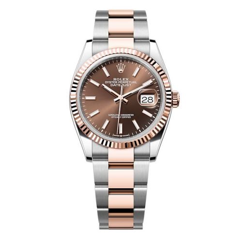 Rolex - 126231-0044 Datejust 36 Stainless Steel - Everose - Fluted / Chocolate / Oyster replica watch - Click Image to Close