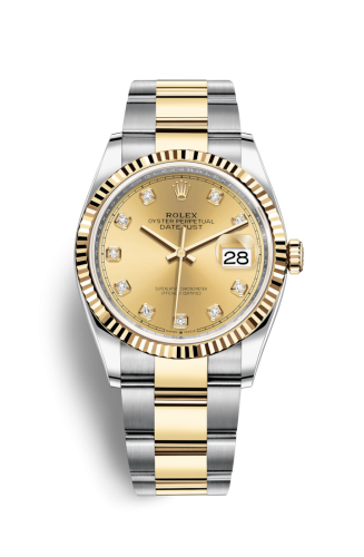 Rolex - 126233-0018 Datejust 36 Stainless Steel / Yellow Gold / Fluted / Champagne Diamond / Oyster replica watch - Click Image to Close