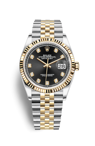 Rolex - 126233-0021 Datejust 36 Stainless Steel / Yellow Gold / Fluted / Black Diamond / Jubilee replica watch
