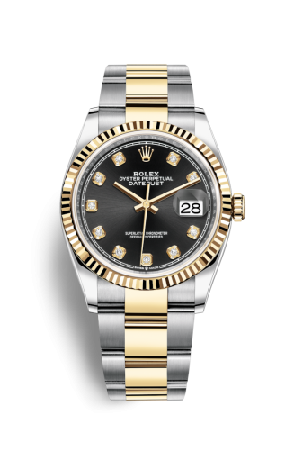 Rolex - 126233-0022 Datejust 36 Stainless Steel / Yellow Gold / Fluted / Black Diamond / Oyster replica watch