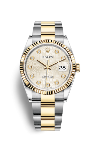 Rolex - 126233-0028 Datejust 36 Stainless Steel / Yellow Gold / Fluted / Silver Computer / Oyster replica watch - Click Image to Close