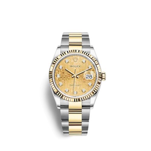Rolex - 126233-0034 Datejust 36 Stainless Steel / Yellow Gold / Fluted / Champagne Computer / Oyster replica watch - Click Image to Close