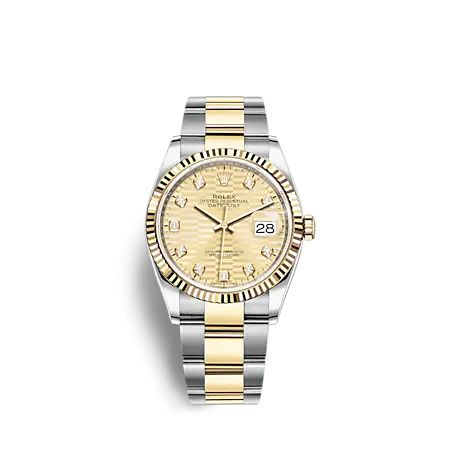 Rolex - 126233-0046 Datejust 36 Stainless Steel - Yellow Gold - Fluted / Champagne - Fluted - Diamond / Oyster replica watch - Click Image to Close