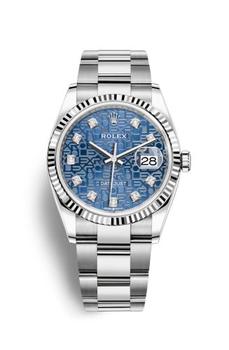 Rolex - 126234-0012 Datejust 36 Stainless Steel / Fluted / Blue Jubilee / Oyster replica watch - Click Image to Close