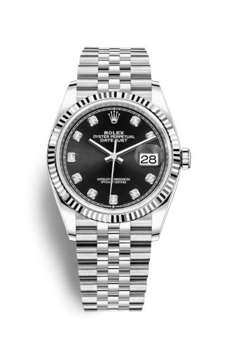Rolex - 126234-0027 Datejust 36 Stainless Steel / Fluted / Black-Diamond / Jubilee replica watch - Click Image to Close