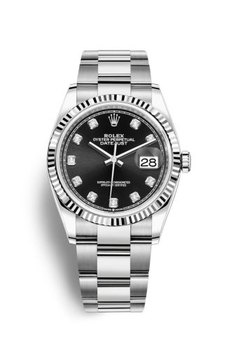 Rolex - 126234-0028 Datejust 36 Stainless Steel / Fluted / Black-Diamond / Oyster replica watch - Click Image to Close