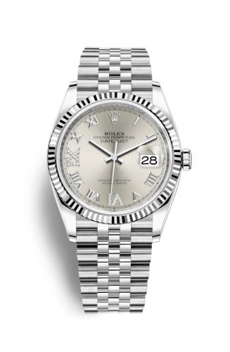 Rolex - 126234-0029 Datejust 36 Stainless Steel / Fluted / Silver Roman-Diamonds / Jubilee replica watch - Click Image to Close