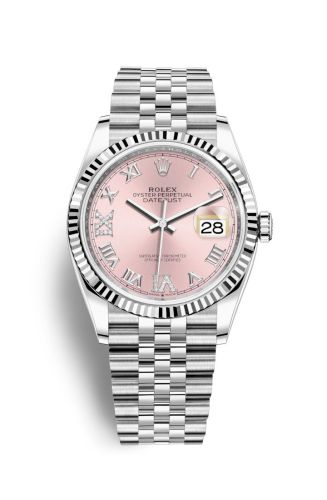 Rolex - 126234-0031 Datejust 36 Stainless Steel / Fluted / Pink Roman-Diamonds / Jubilee replica watch - Click Image to Close