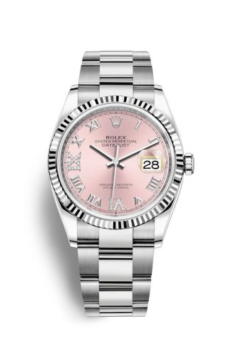 Rolex - 126234-0032 Datejust 36 Stainless Steel / Fluted / Pink Roman-Diamonds / Oyster replica watch - Click Image to Close