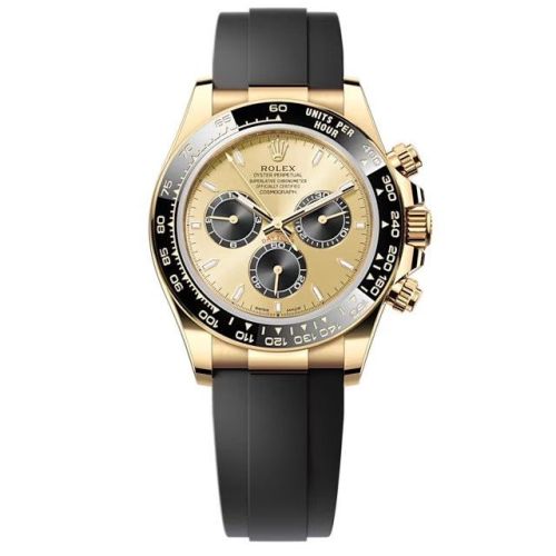 Rolex - 126518LN-0012 Cosmograph Daytona Yellow Gold - Cerachrom / Champagne - Black / Oysterflex replica watch - Click Image to Close