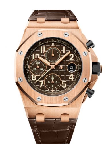 replica Audemars Piguet - 26470OR.OO.A099CR.01 Royal Oak Offshore 42 Pink Gold / Brown / Alligator watch - Click Image to Close