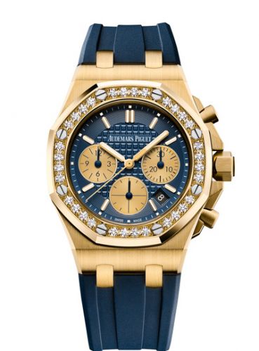 replica Audemars Piguet - 26231BA.ZZ.D027CA.01 Royal Oak OffShore 26231 Lady Chronograph Yellow Gold / Blue / Diamond watch - Click Image to Close