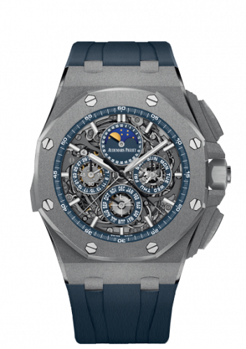 replica Audemars Piguet - 26571TI.GG.A027CA.01 Royal Oak OffShore 26571 Grande Complication Titanium / Blue watch - Click Image to Close