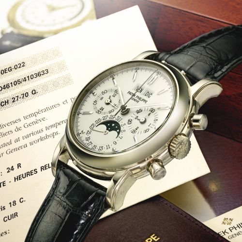 replica Patek Philippe - 3970EG-022 Perpetual Calendar Chronograph 3970 White Gold / Silver watch - Click Image to Close