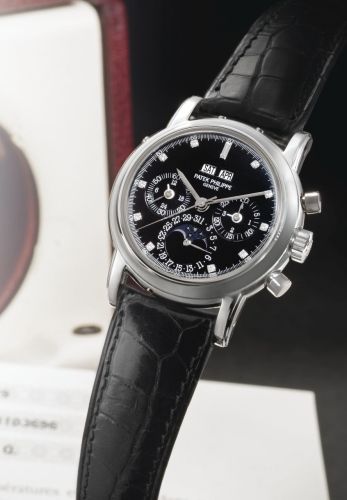 replica Patek Philippe - 3970EP-029 Perpetual Calendar Chronograph 3970 Platinum / Black Diamond watch - Click Image to Close