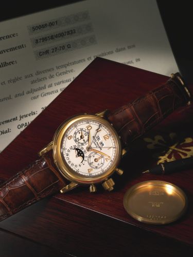 replica Patek Philippe - 5004R-001 Perpetual Calendar Split Seconds Chronograph 5004 Rose Gold / Silver Arabic watch - Click Image to Close