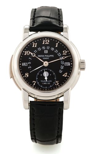 replica Patek Philippe - 5016P-001 Tourbillon Minute Repeater Perpetual Calendar 5016 Platinum / Black Breguet watch - Click Image to Close