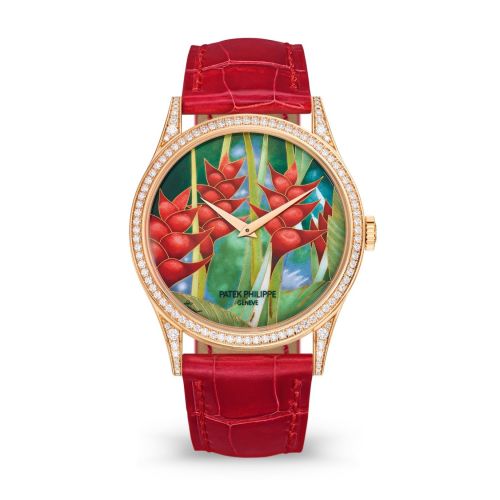 replica Patek Philippe - 5077/100R-038 Calatrava 5077R Tropical Plants / Heliconias watch