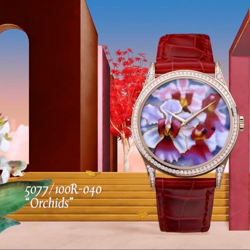 replica Patek Philippe - 5077/100R-040 Calatrava 5077 Rose Gold / Orchids watch