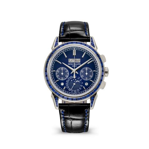 replica Patek Philippe - 5271/11P-010 Perpetual Calendar Chronograph 5271 Platinum - Sapphire / Blue watch - Click Image to Close