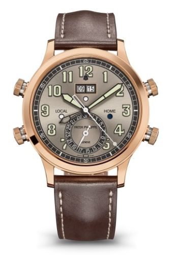 replica Patek Philippe - 5520RG-001 Calatrava Pilot Travel Time Alarm 5520 Rose Gold / Grey watch