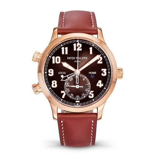 replica Patek Philippe - 5524R-001 Calatrava Pilot Travel Time 5524 Rose Gold / Brown watch