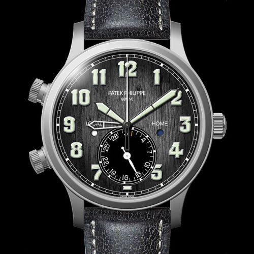replica Patek Philippe - 5524T-010 Calatrava Pilot Travel Time 5524 Titanium / Black watch