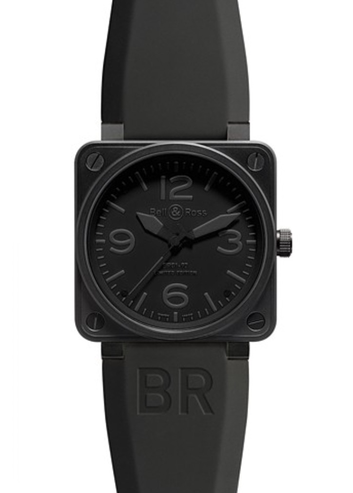 replica Bell & Ross BR 01-92 Phantom Limited Edition in carbon finish Steel on Black Rubber Strap with Black Dial BR 01 92 Phantom
